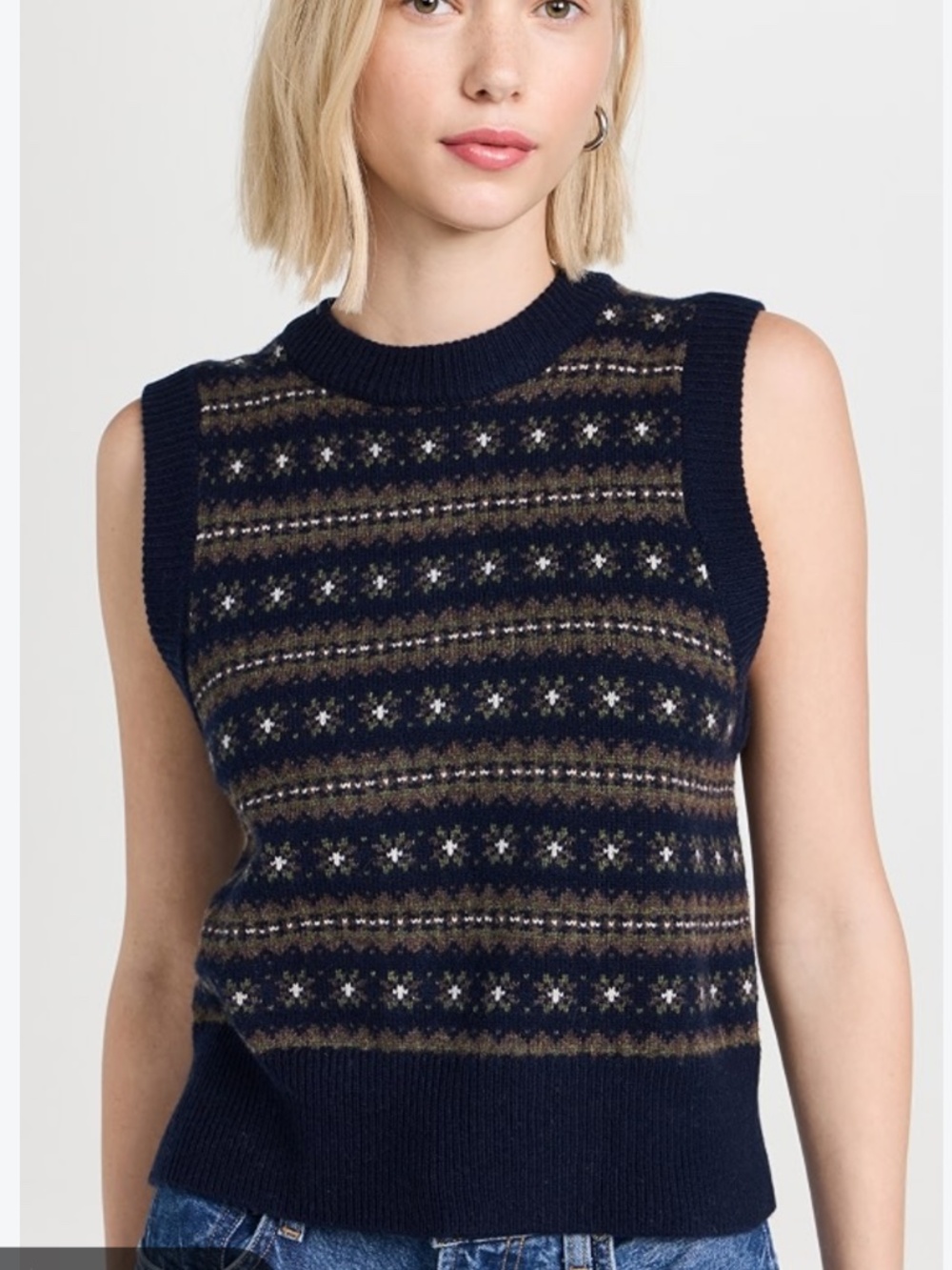 Faherty Fair Isle Sweater Vest Navy